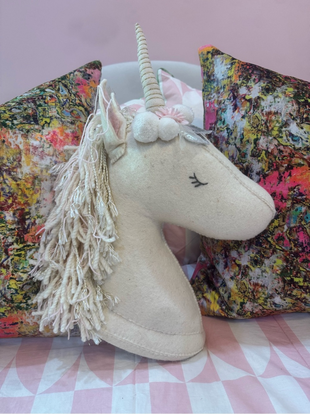 BRAND NEW Mud Pie Cream and Pink Sparkle Unicorn Wall Decor Girls Room